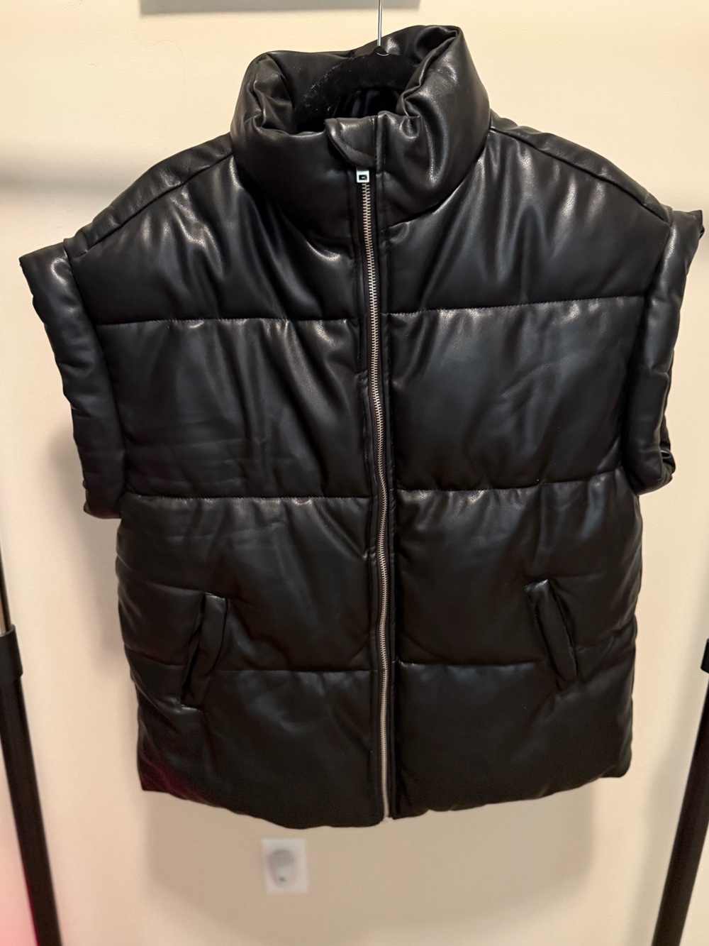 Fashion Nova Black Faux Leather Quilted Puffer Vest
